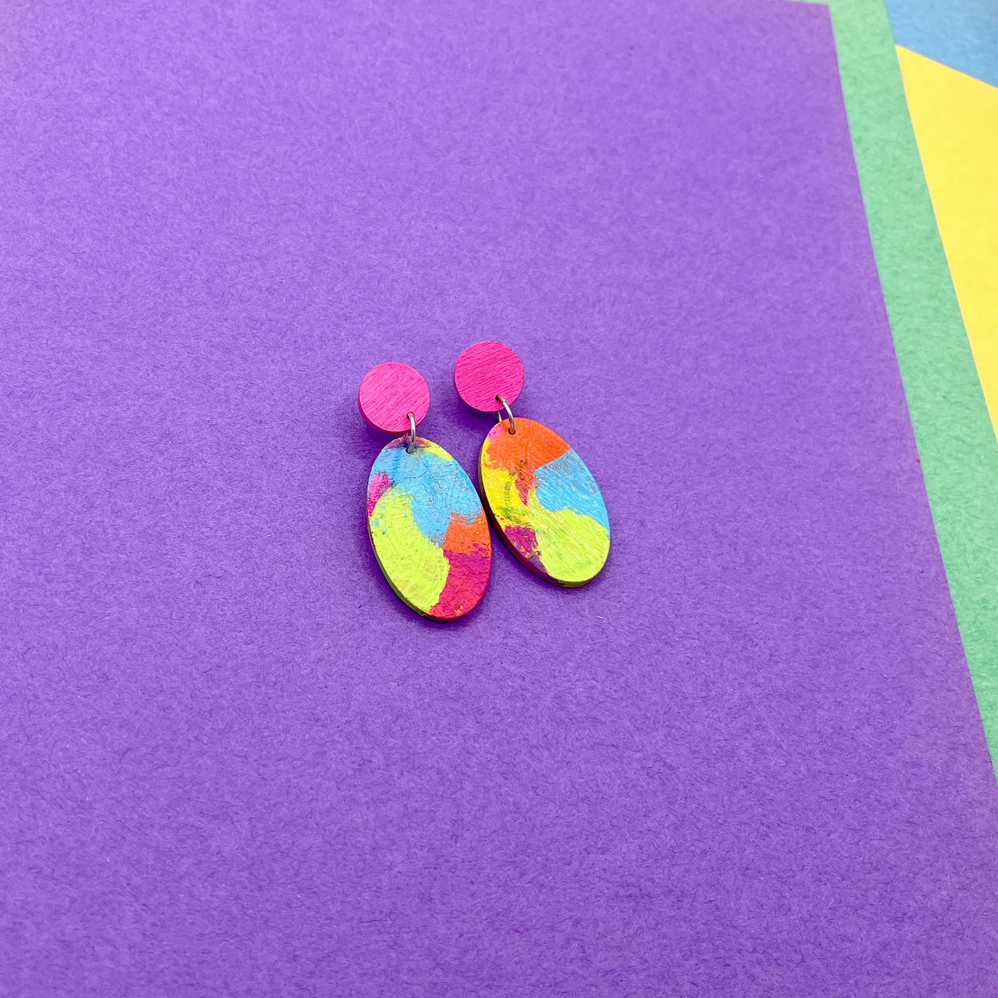 Hand Painted Wooden Statement Earrings 27