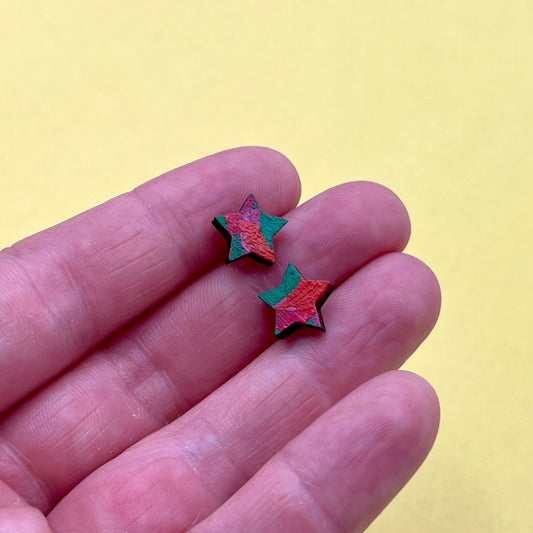Hand Painted Wooden Stud Earrings 16